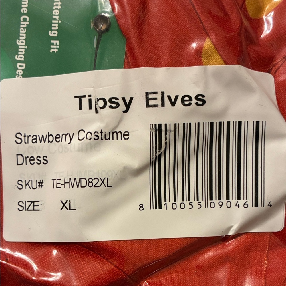 Tipsy Elves Red Strawberry Hoodie Dress with Green Trim - Picture 3 of 4